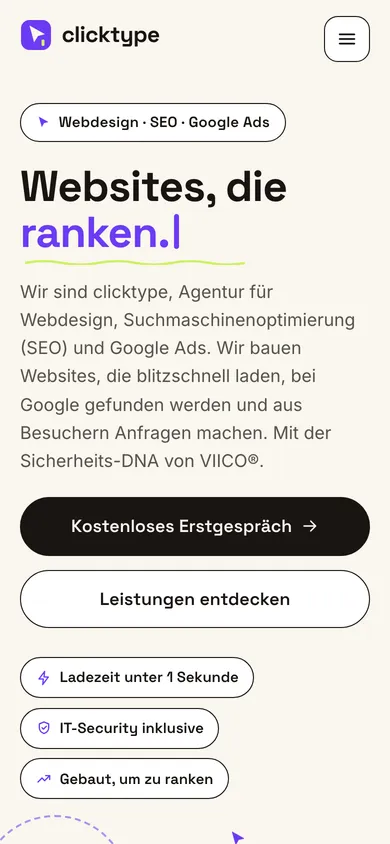 Startseite von clicktype.de auf dem Smartphone