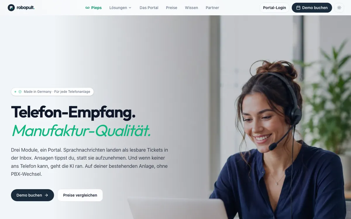 Startseite von robopult.de auf dem Desktop