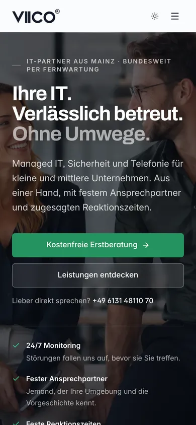 Startseite von viico.de auf dem Smartphone